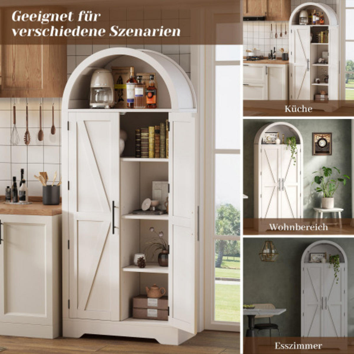 KÜCHENSCHRANK weiß aus MDF mit elegantem Bogendesign im Landhausstil 70 × 35 × 170 cm - Weiß, Holzwerkstoff (70/170/35cm) - Luhomfu