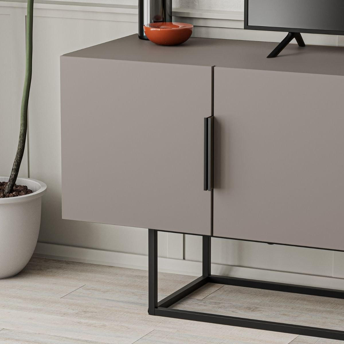 TV-SCHRANK mit 4 Türen und Metallbeinen L140 cm - Titan - Braun, Holzwerkstoff (35/55/140cm) - Calicosy