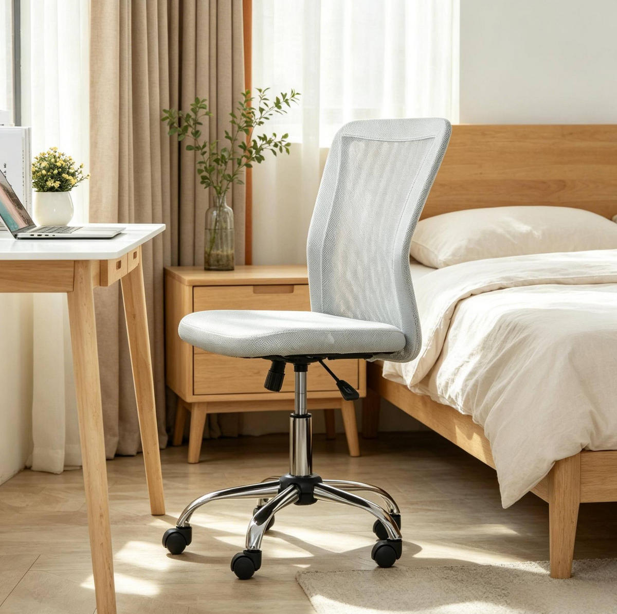 BÜRODREHSTUHL in Grau 58x43x100 cm mit Netzbezug und höhenverstellbarem Sitz - Grau, Kunststoff (43/100/58cm) - IVMEU