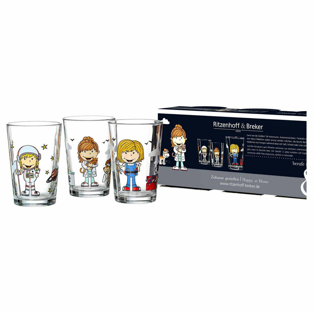 KINDERGLÄSER Berufe Mädchen bunt 205 ml 3er Set - Multicolor, Glas (0.205L) - Ritzenhoff Breker