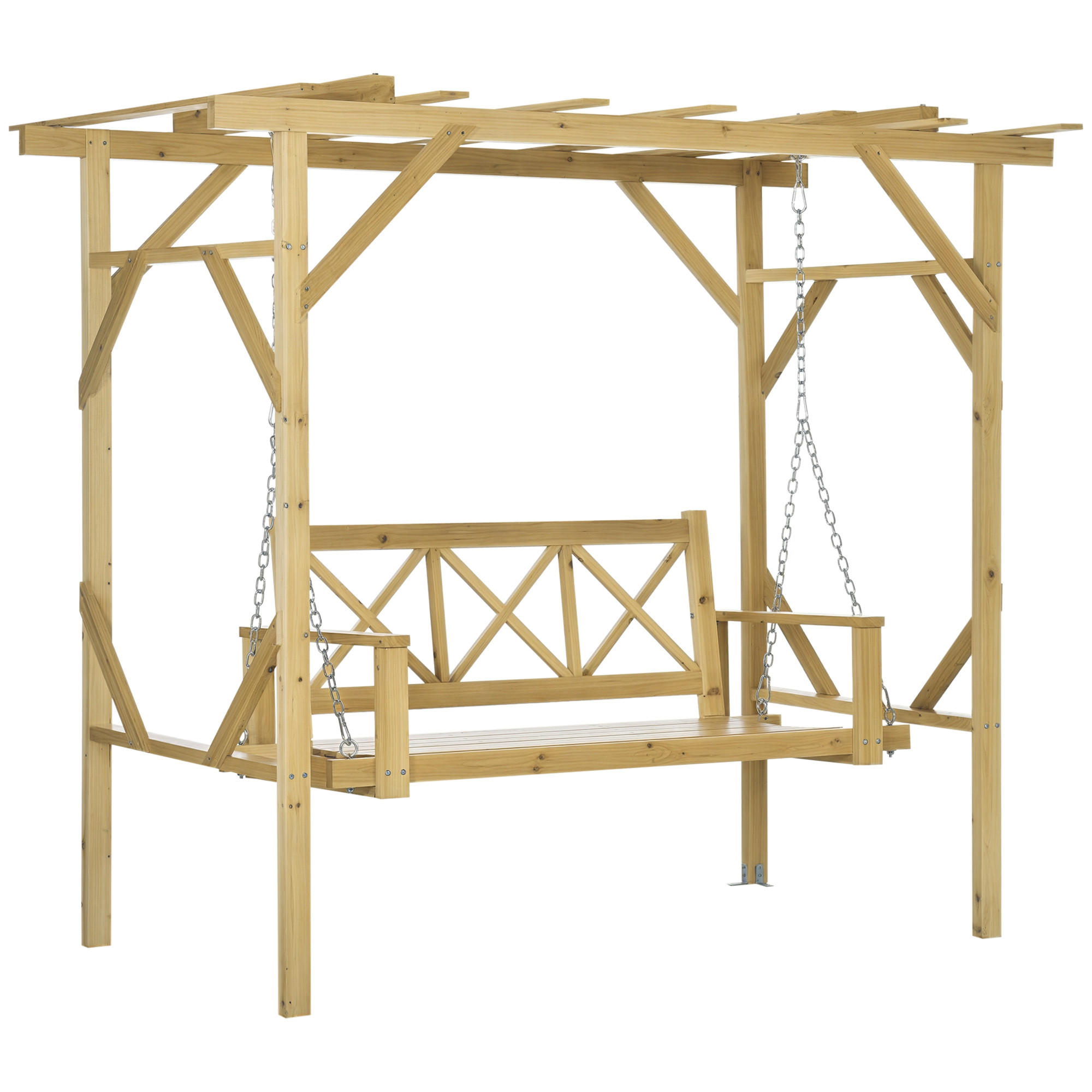 SCHAUKELBANK MIT PERGOLA DE-07050 2 Personen, höhenverstellbar, Massivholz Natur - Naturfarben, Holz (140/196/221cm) - ComfortXL
