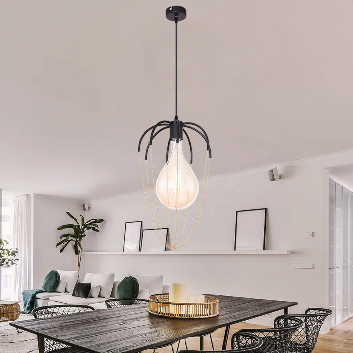 HÄNGELEUCHTE Metall Goldfarben Schwarz - Goldfarben, Metall (30/30/120cm) - Globo Lighting