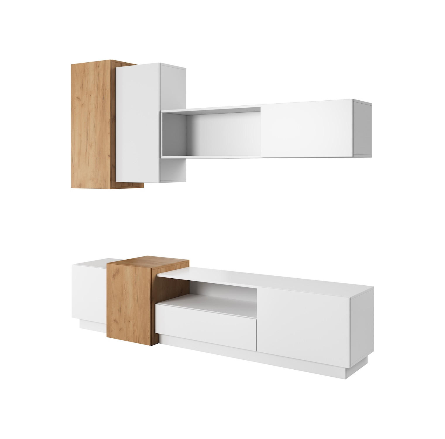Thumbnail - Feldmann-Wohnen Wohnzimmer-Set, Weiß, Holz, 4 Fächer, 5 Schubladen, Rechteckig, 380x93x45 cm, Wohnzimmer, Wohnwände, Anb...