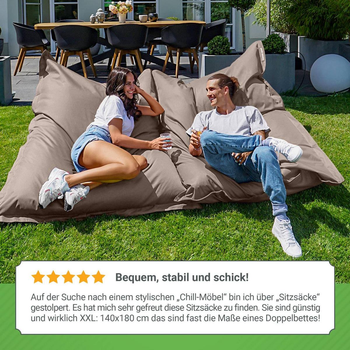 SITZSACK XL "Square" 120x160cm - 270 L - Taupe, Textil (120/25/160cm) - Green Bean