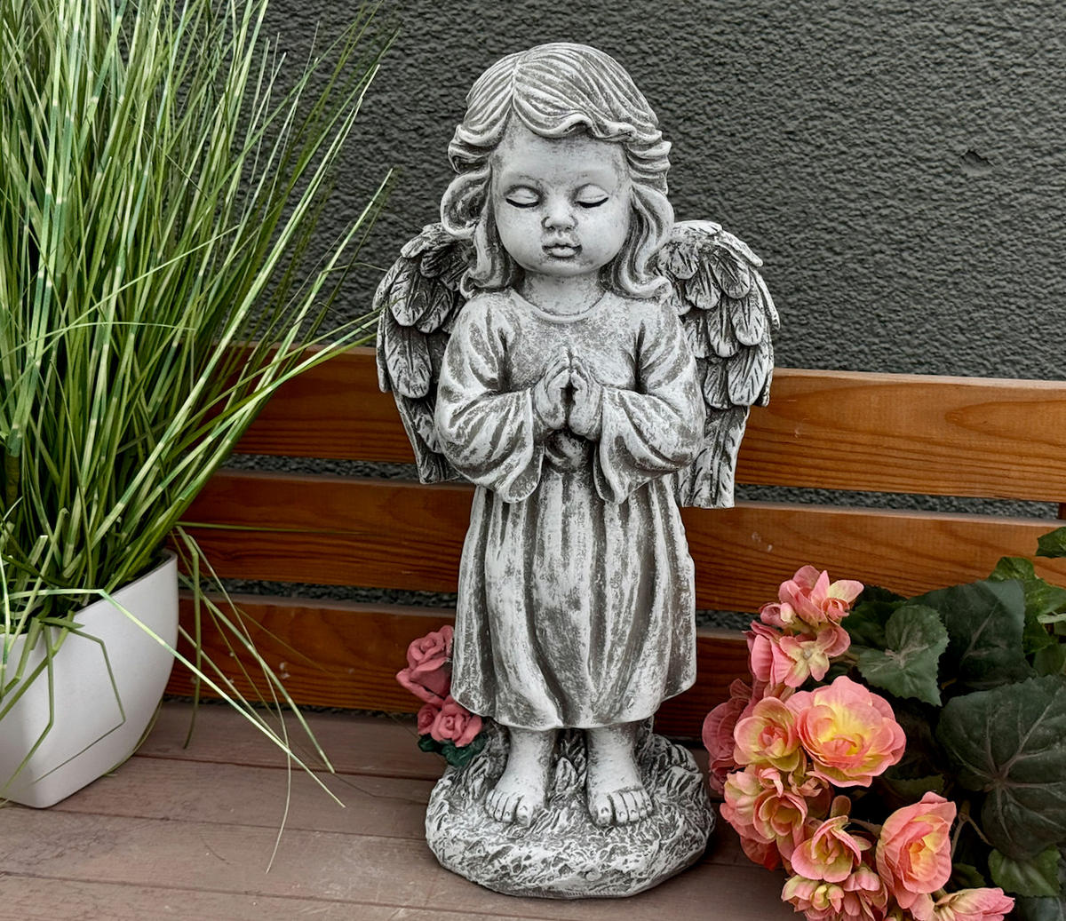 STEINFIGUR Engel stehend frostfester Steinguss - Grau, Stein (20/40/14cm) - stoneandstyle