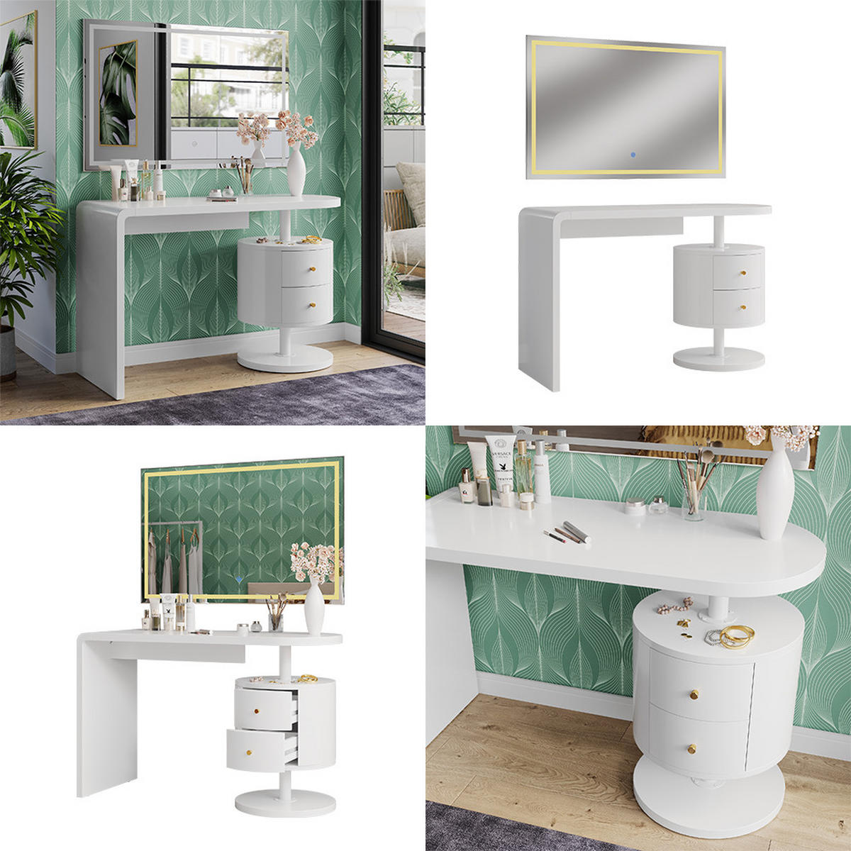 SCHMINKTISCH Lara Weiß 120 cm mit LED-Spiegel - Weiß, Holzwerkstoff (120/76/50cm) - Vicco