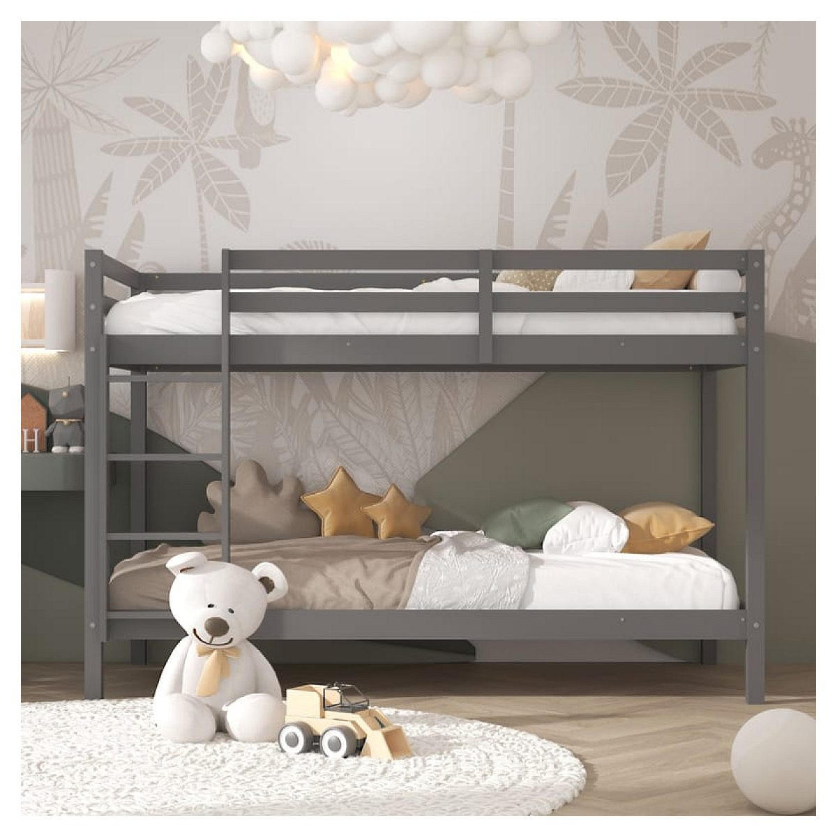 ETAGENBETT Jip + Matratze - Grau, Holz - Sunny