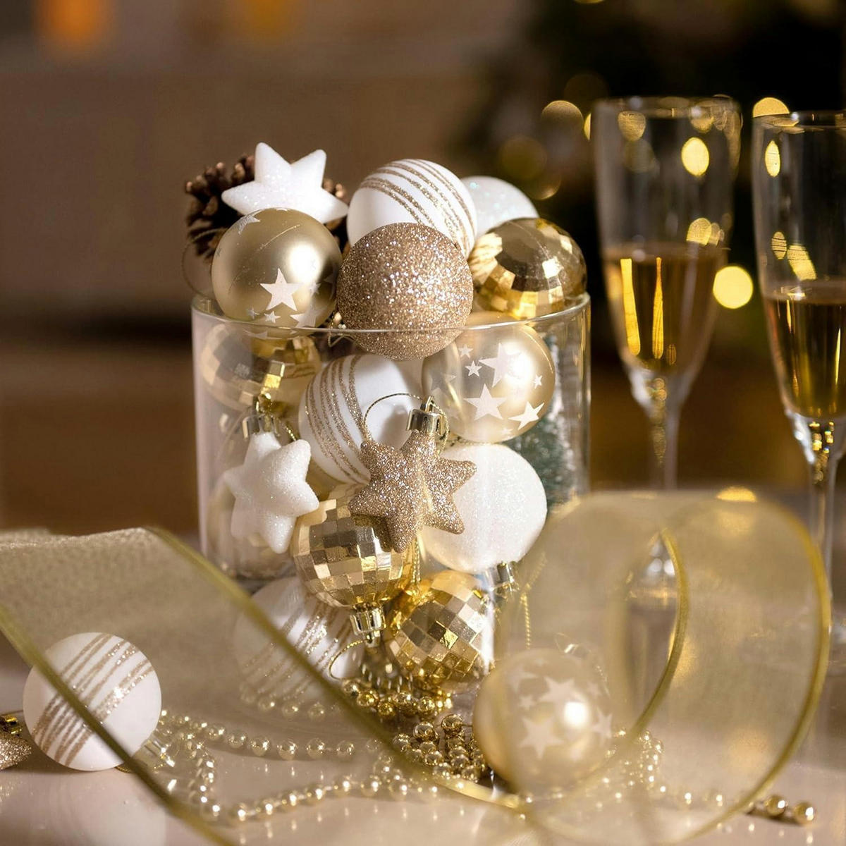 WEIHNACHTSKUGELN 35-teiliges Set 5 cm Weiß Gold - Multicolor, Kunststoff (5/5/5cm)