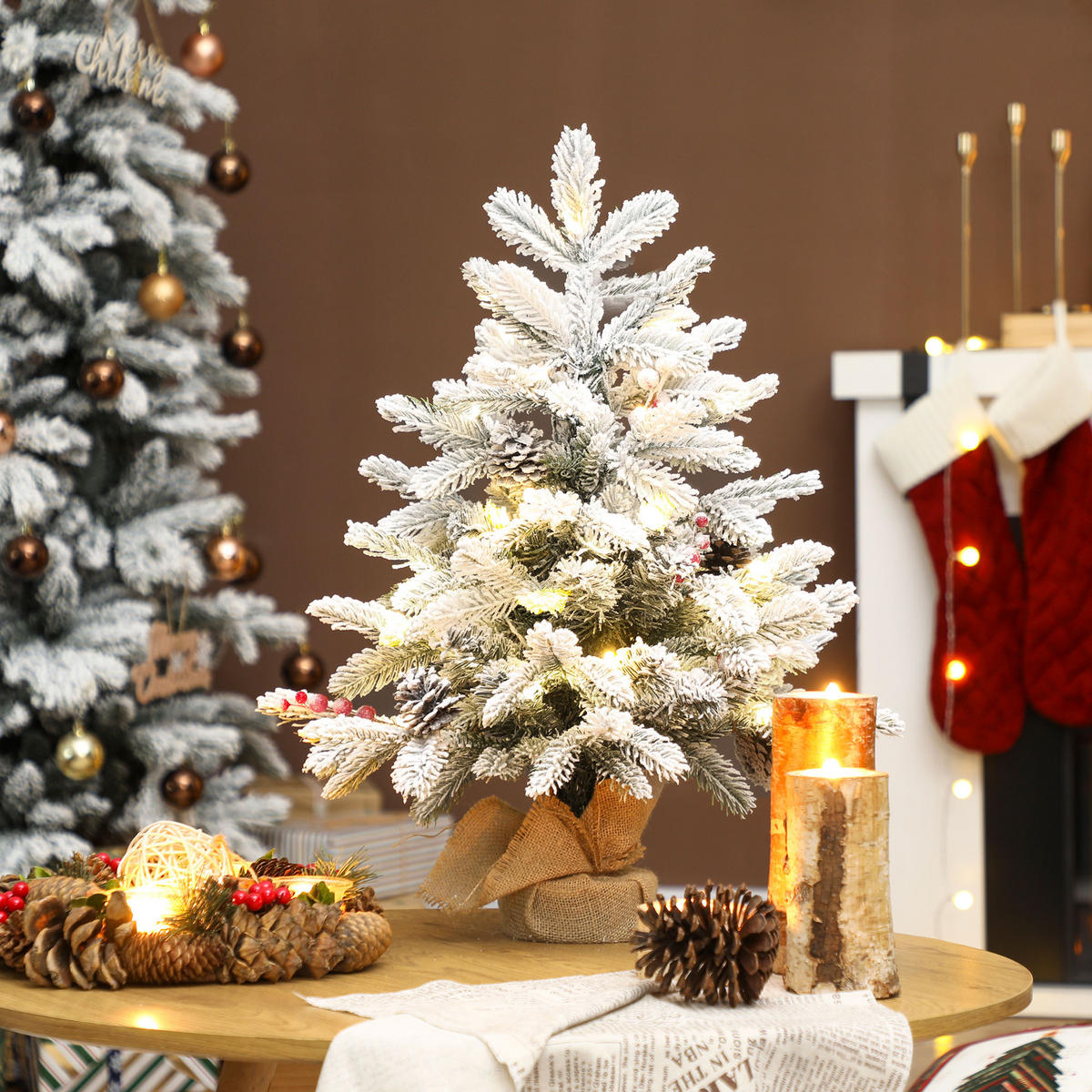 TISCH-WEIHNACHTSBAUM Kunststoff Metall Weiß - Grün, Kunststoff (60cm) - HOMCOM