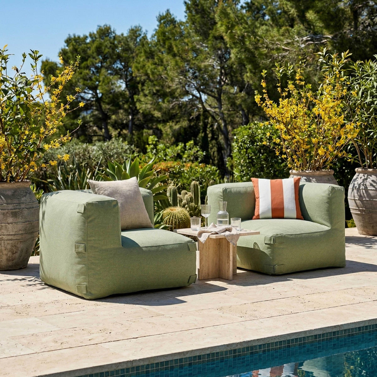 GARTENSOFA mit 2 Sitzplätzen, Kaktusgrün - Grün, Textil (170/65/85cm) - Oviala