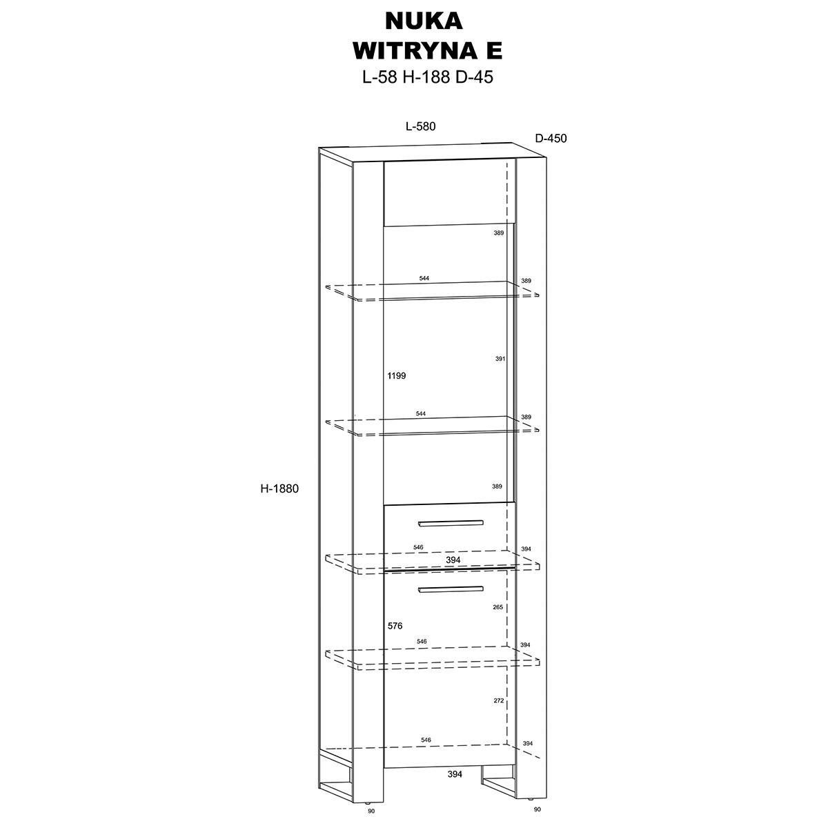 VITRÍNA Nouka Dřevo a černá - černá, kompozitní dřevo (58/188/45cm) - Petits-meubles