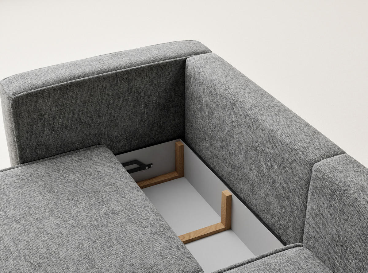 ECKSOFA MIT SCHLAFFUNKTION Velto Grau Chenille-Stoff - Schwarz/Grau, Holz/Holzwerkstoff (250/152cm) - Maison de Reve