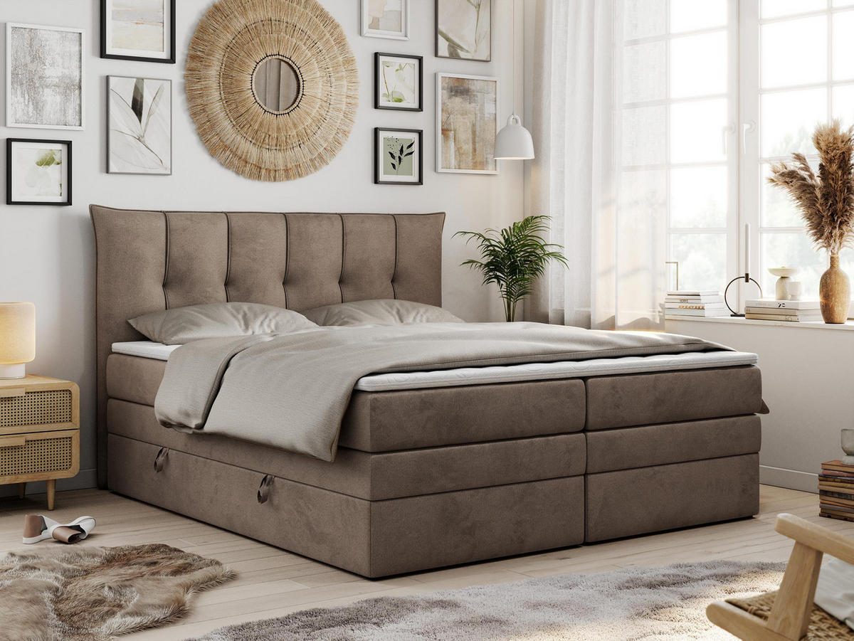BOXSPRINGBETT PREMIUM 10 KING 180/200 Braun Velvet - H3 - Braun, Holz/Textil (180/200cm) - MKS