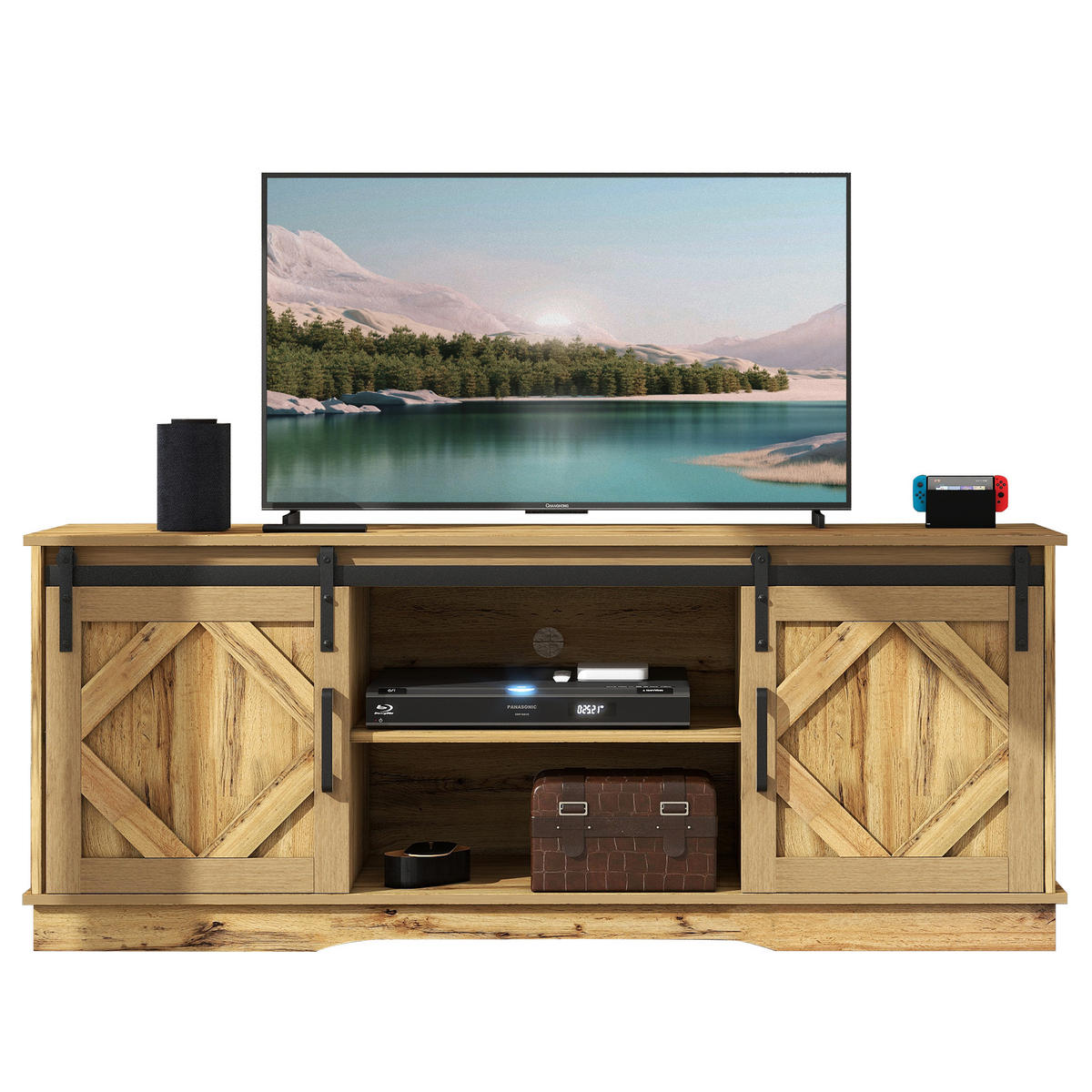 TV-SCHRANK 150/40/60 cm rustikales Braun mit 2 Schiebetüren und höhenverstellbaren Regalen - Braun, Holzwerkstoff (150/60/40cm) - OKWISH