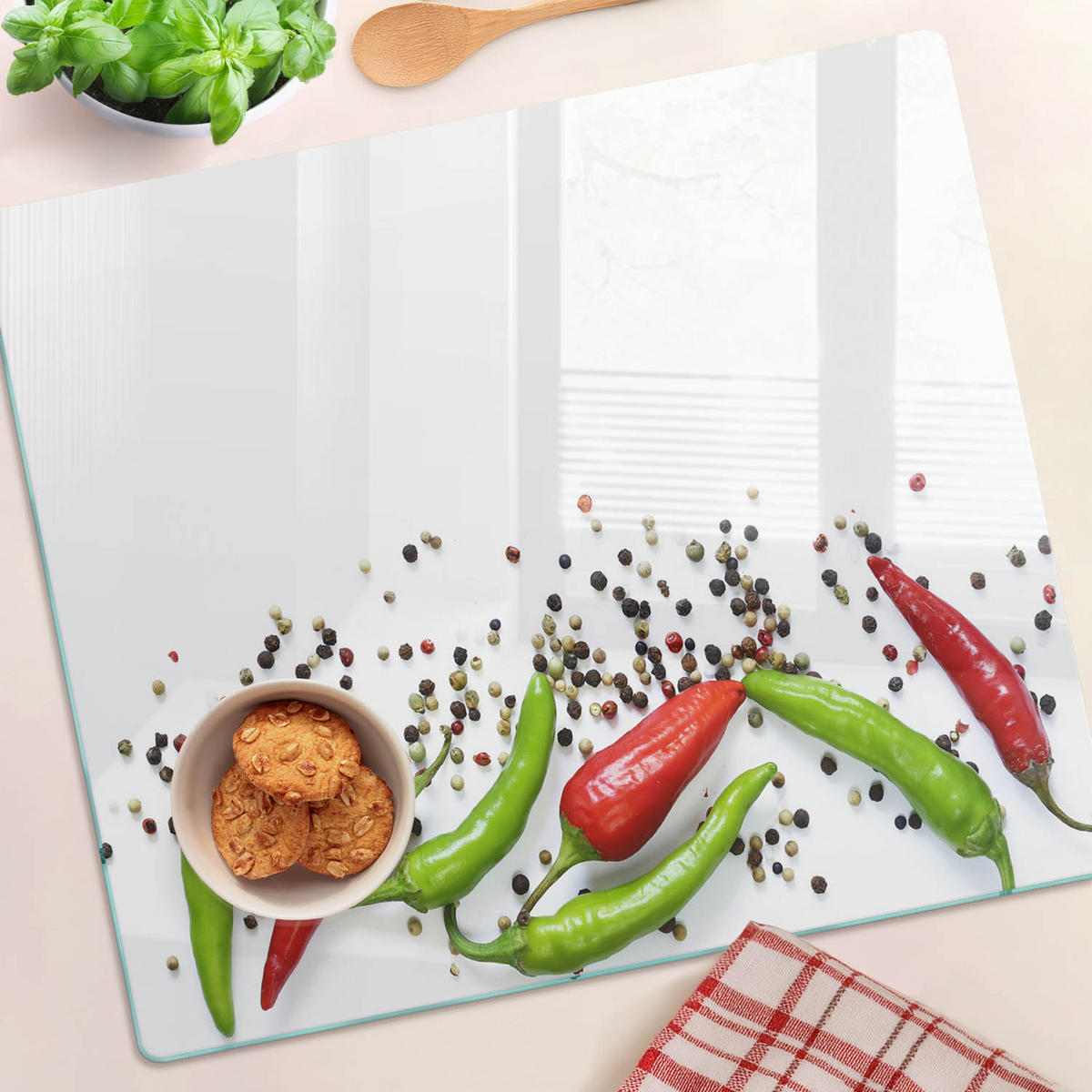 GLASPLATTE 60x52 cm Chilischoten - Multicolor, Glas (60/0.4/52cm) - TULUP