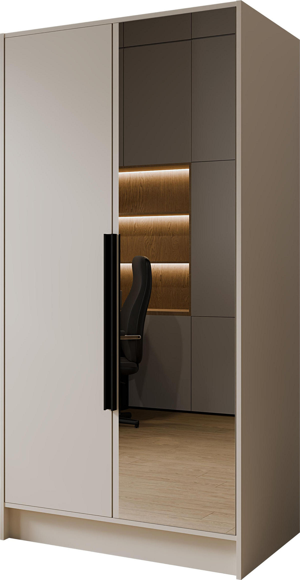 KLEIDERSCHRANK Mono Lux mit Speigel, Drehtüren mit Schwarze Metallgriffe, Kaschmir 102/200/51 cm - Kaschmir, Holzwerkstoff (102/200/51cm) - WFL GROUP