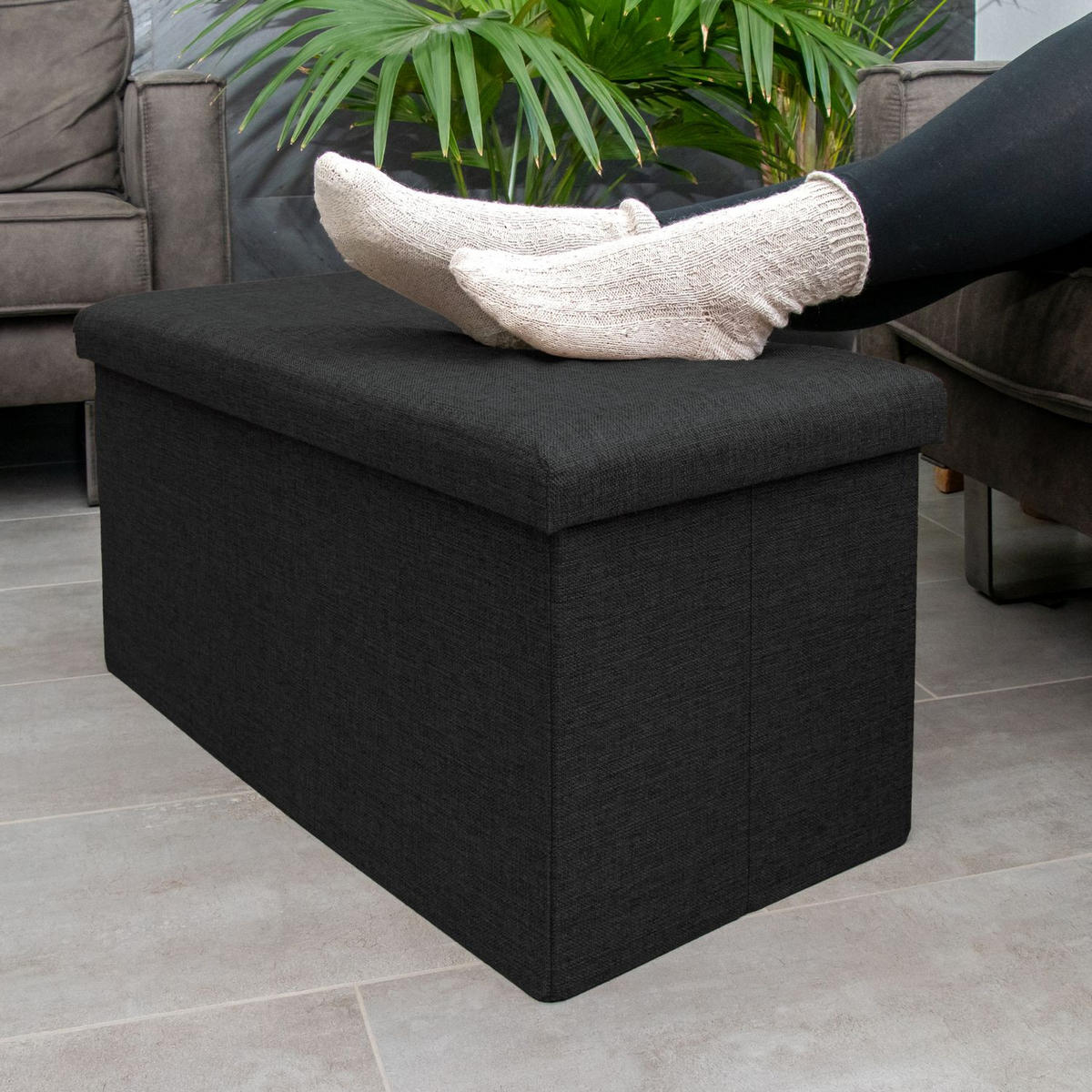 SITZBANK Faltbar in Leinen Optik 78/38/38 cm (Schwarz) - Schwarz, Textil (78/38/38cm) - Intirilife