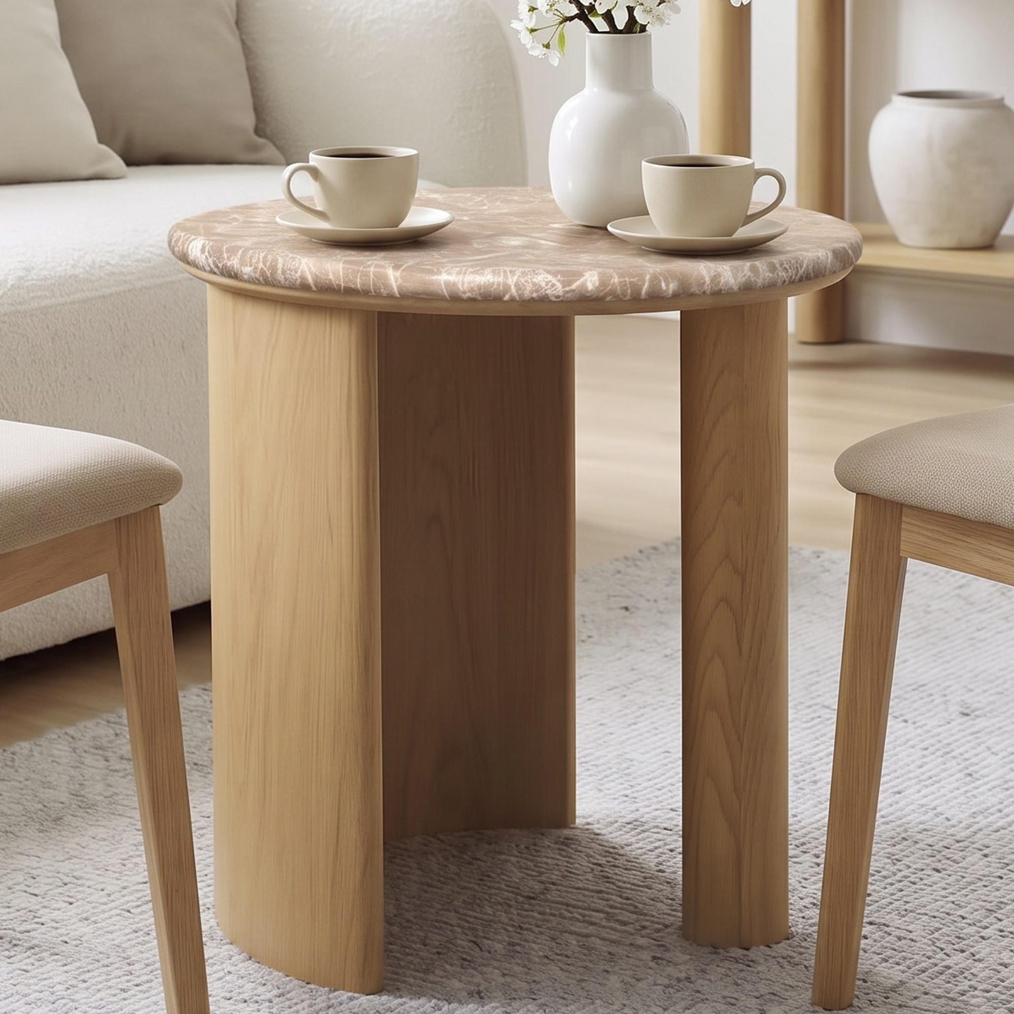 COUCHTISCH Rund Marmor-Optik, Eichenoptik, Ø50 × 51 cm - Braun, Holzwerkstoff (50/50/51cm) - Hometopia