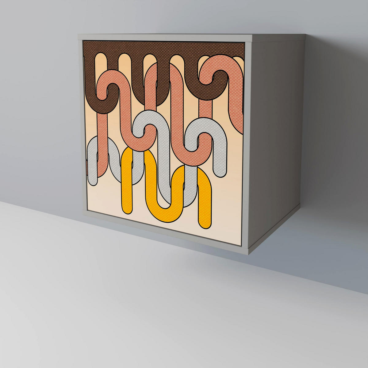 SIDEBOARD COLORFUL STRINGS, Grau, 57,5x42x72,5 cm, Schwarze Metallfüße - Multicolor/Schwarz, Holzwerkstoff/Metall (57.5/72.5/42cm) - SpaceRebels