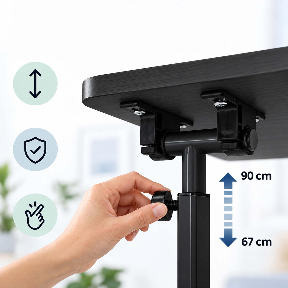 MASĂ negru reglabilă pe înălțime 60x40 cm - negru, material plastic/compozit lemnos (40/60/90cm) - Relaxdays
