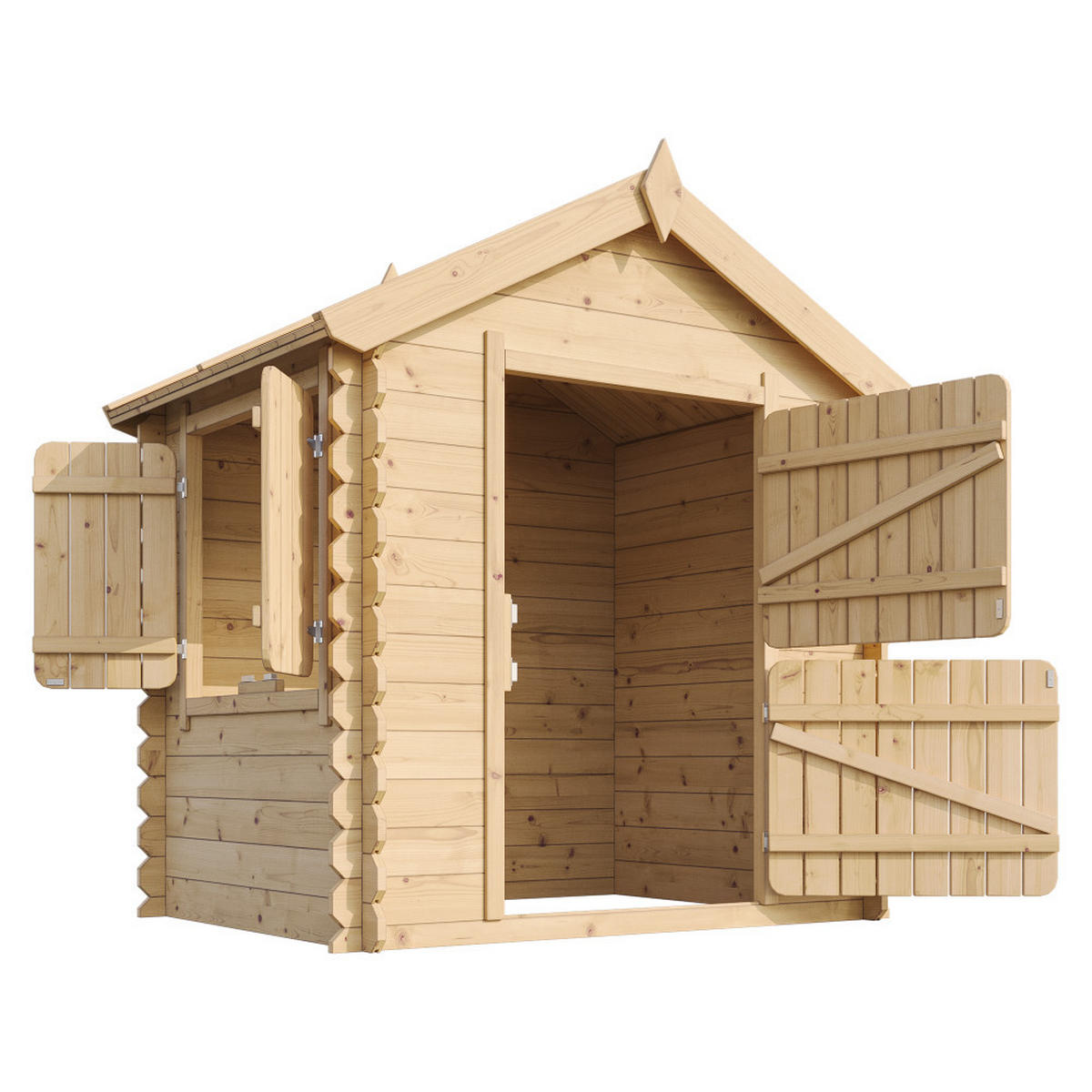 KINDERSPIELHAUS aus Holz - B112xL146xH143 cm/1.1m2 - M516-1 - Beige, Holz (146/143/112cm) - Timbela