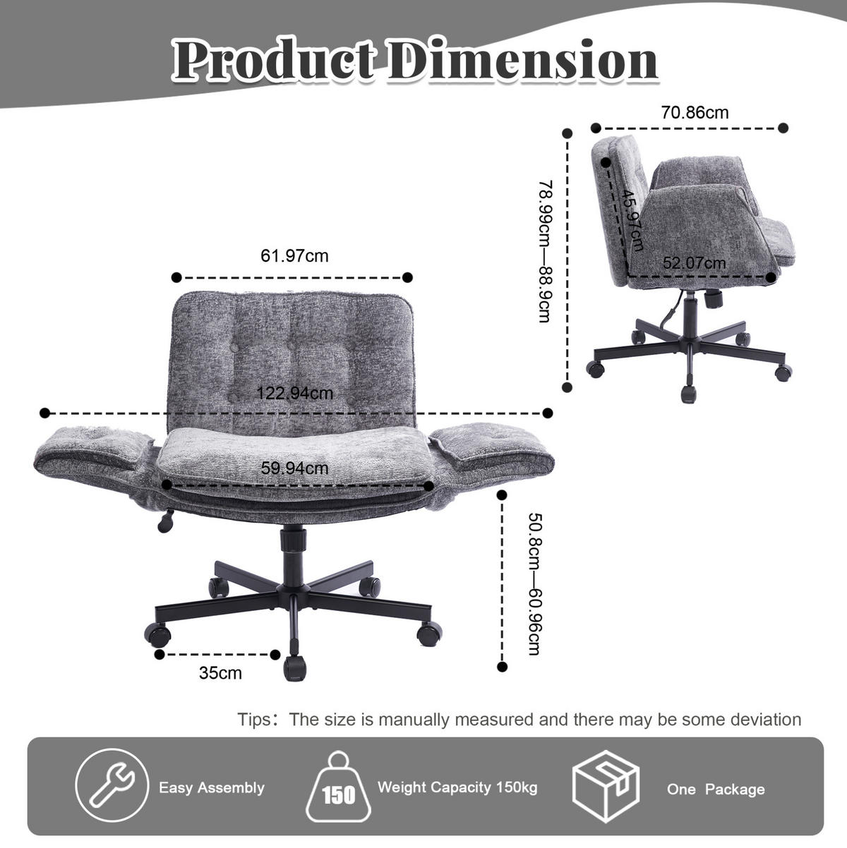 BÜROSTUHL in Dunkelgrau 71x62x79 cm mit Rollen, verstellbaren Armlehnen und Wippfunktion - Dunkelgrau, Textil (62/79/71cm) - IVMEU