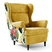 OHRENSESSEL Havana im skandinavischen Stil, Gelb, mit Beinen in Wengefarbe - Wengefarben/Gelb, Holzwerkstoff (82/102/92cm) - Beautysofa