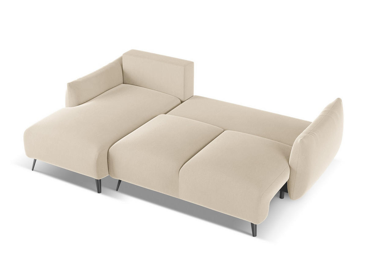 ECKSOFA mit Schlaffunktion Samt Stoff Beige - Beige/Creme, Textil/Metall (162/242cm) - Makamii