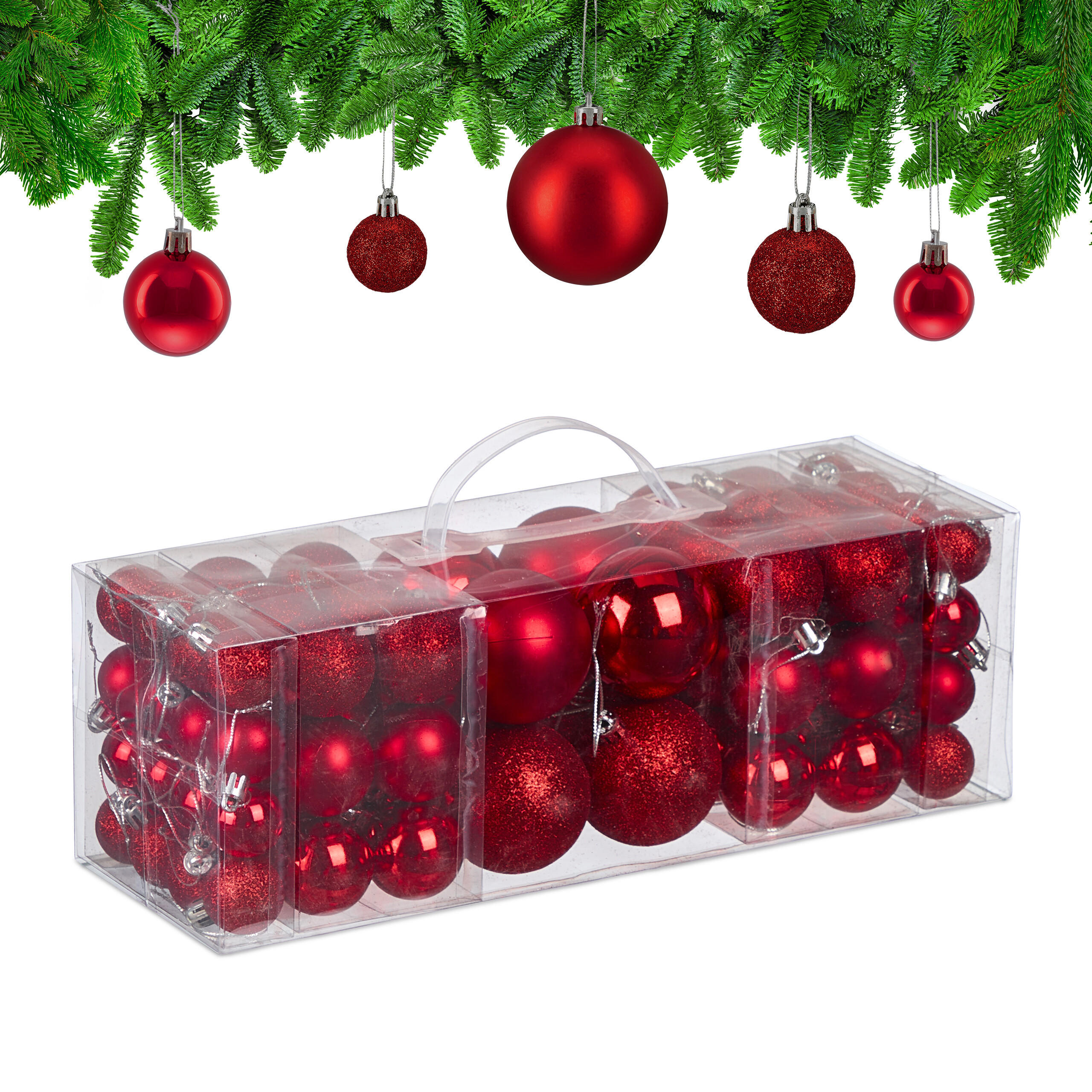 76XWEIHNACHTSKUGELN - Rot, Kunststoff (6/7/6cm) - Relaxdays