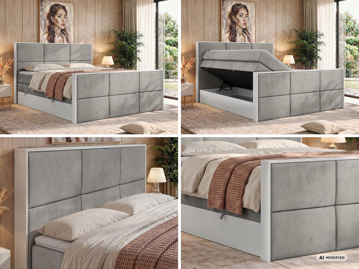 POSTEL BOXSPRING DELVIT KING DUO 140/200 - Světle šedá Samet - Topper Visco - H3 - černá/světle šedá, textil/plast (140/200cm) - MKS