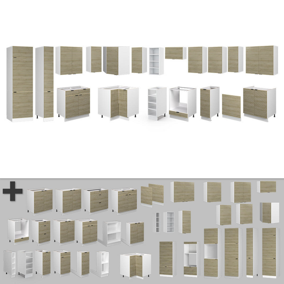 ROHOVÁ KUCHYŇ Fame-Line Dubový panel/bílá - bílá/barva dubu, kompozitní dřevo (347/81.6/46cm) - Vicco