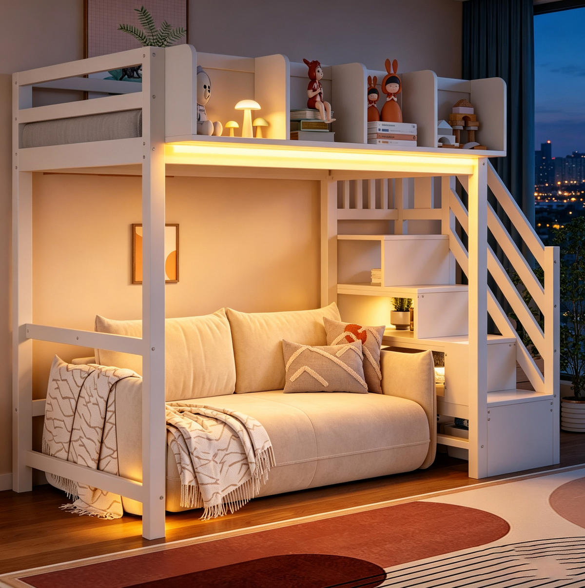 HOCHBETT 90/200 cm aus Kiefer und Holzwerkstoff mit LED-Beleuchtung und Stauraum Weiß - Weiß, Holz (90/200cm) - Modenvie
