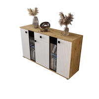 KOMMODE London LSMK LAMELE mit 3 Türen, Sideboard in Farbe: Weiß|Braun, Größe: 140 x 80 x 40 cm - Weiß/Braun, Holzwerkstoff (140/80/40cm) - O-Sofa