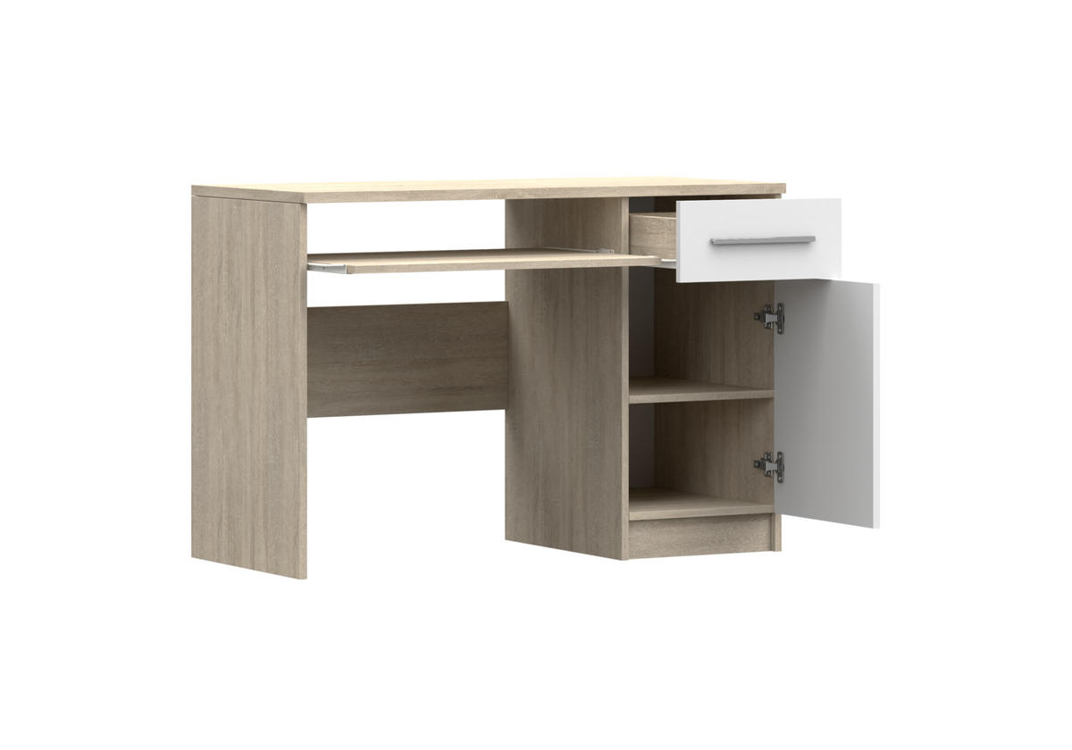 SCHREIBTISCH Marsala - WEIß + SONOMA - Sonoma Eiche, Holzwerkstoff (50/110/76cm) - Möblo