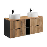 DOPPELWASCHTISCH - 140cm x 46cm - MDF - schwarz, naturfarben hell - MADELA - Schwarz, Holz (140/57/46cm) - Vente-Unique