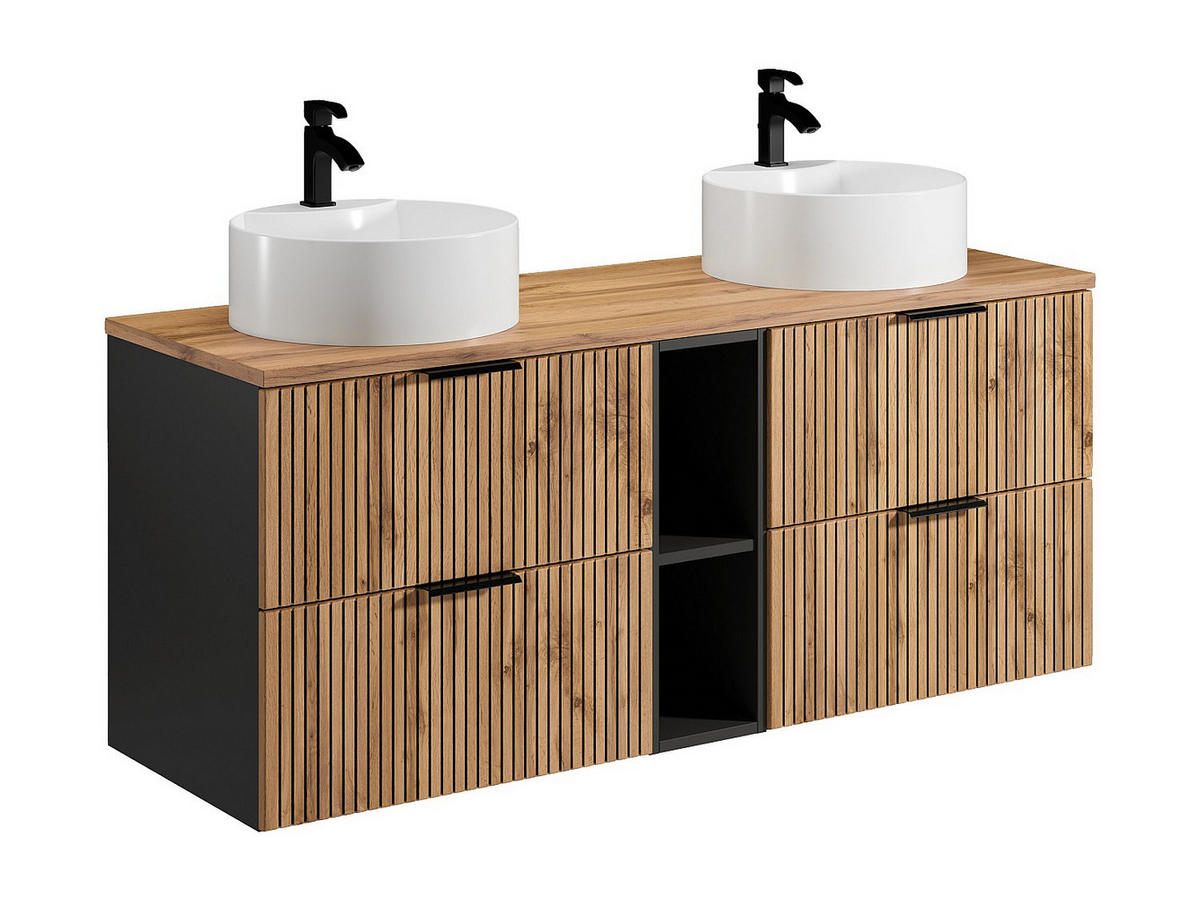 DOPPELWASCHTISCH - 140cm x 46cm - MDF - schwarz, naturfarben hell - MADELA - Schwarz, Holz (140/57/46cm) - Vente-Unique