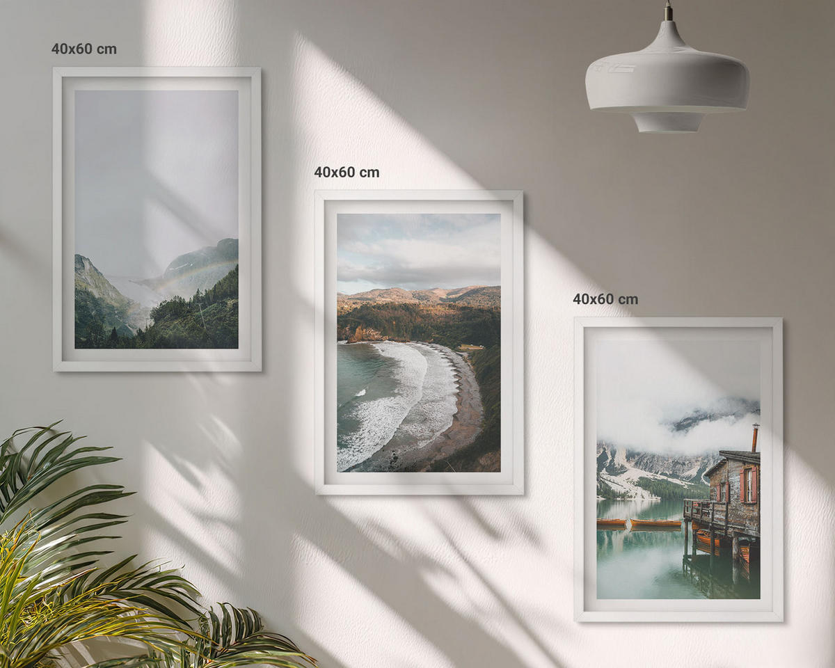 BILDER SET 3er Set - 40x60 cm Weißer Rahmen - Berge, Strand, Wolken, Wasser - Weiß, Kunststoff (40/60cm) - TULUP