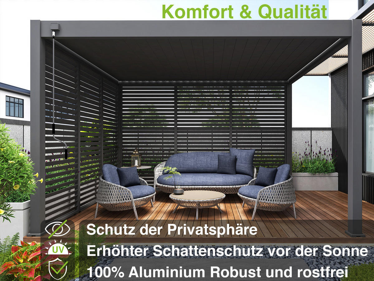 LAMELLENWAND für Pergola horizontal aus Aluminium 113cm Grau - Anthrazit, Metall (113/234/6cm) - WEIDE