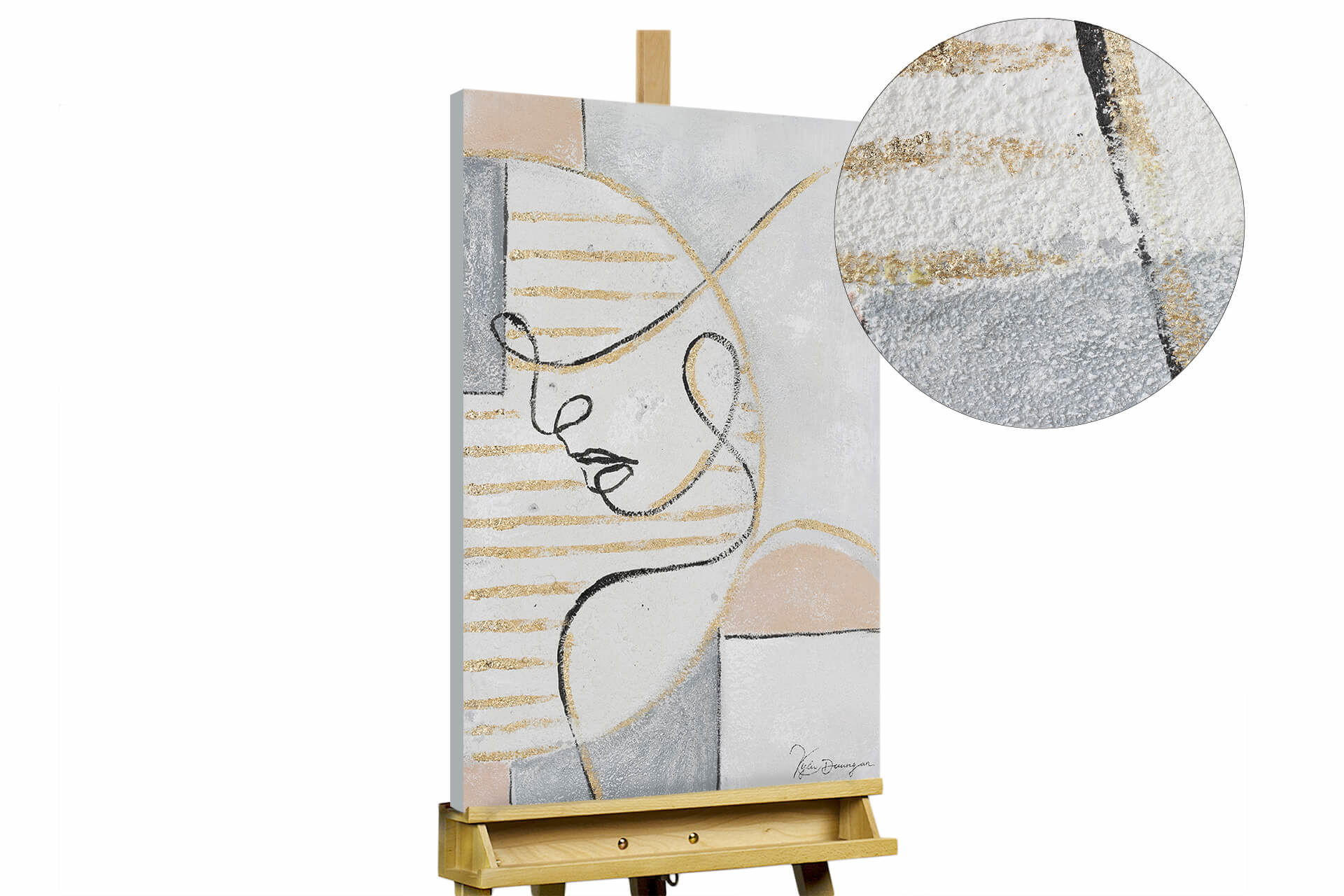 ACRYLBILD HANDGEMALT 50/75 cm - Beige/Schwarz, Holz/Textil (1/75cm) - KUNSTLOFT