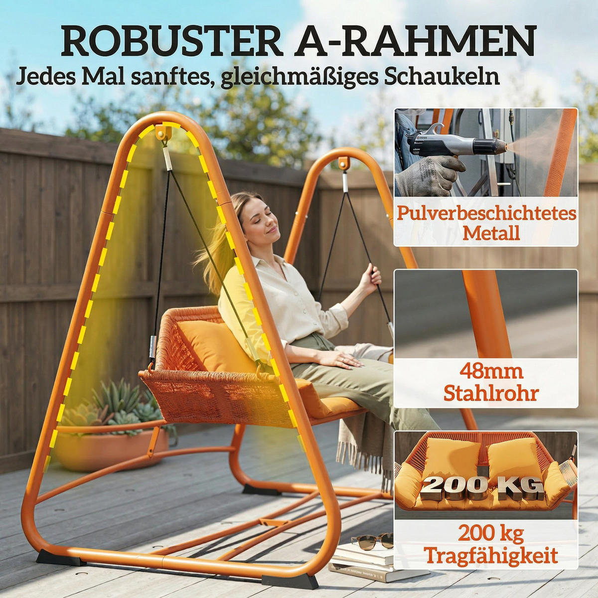HOLLYWOODSCHAUKEL Metall Polyester Terrakotta - Terracotta, Textil/Metall (120/162/174cm) - Outsunny