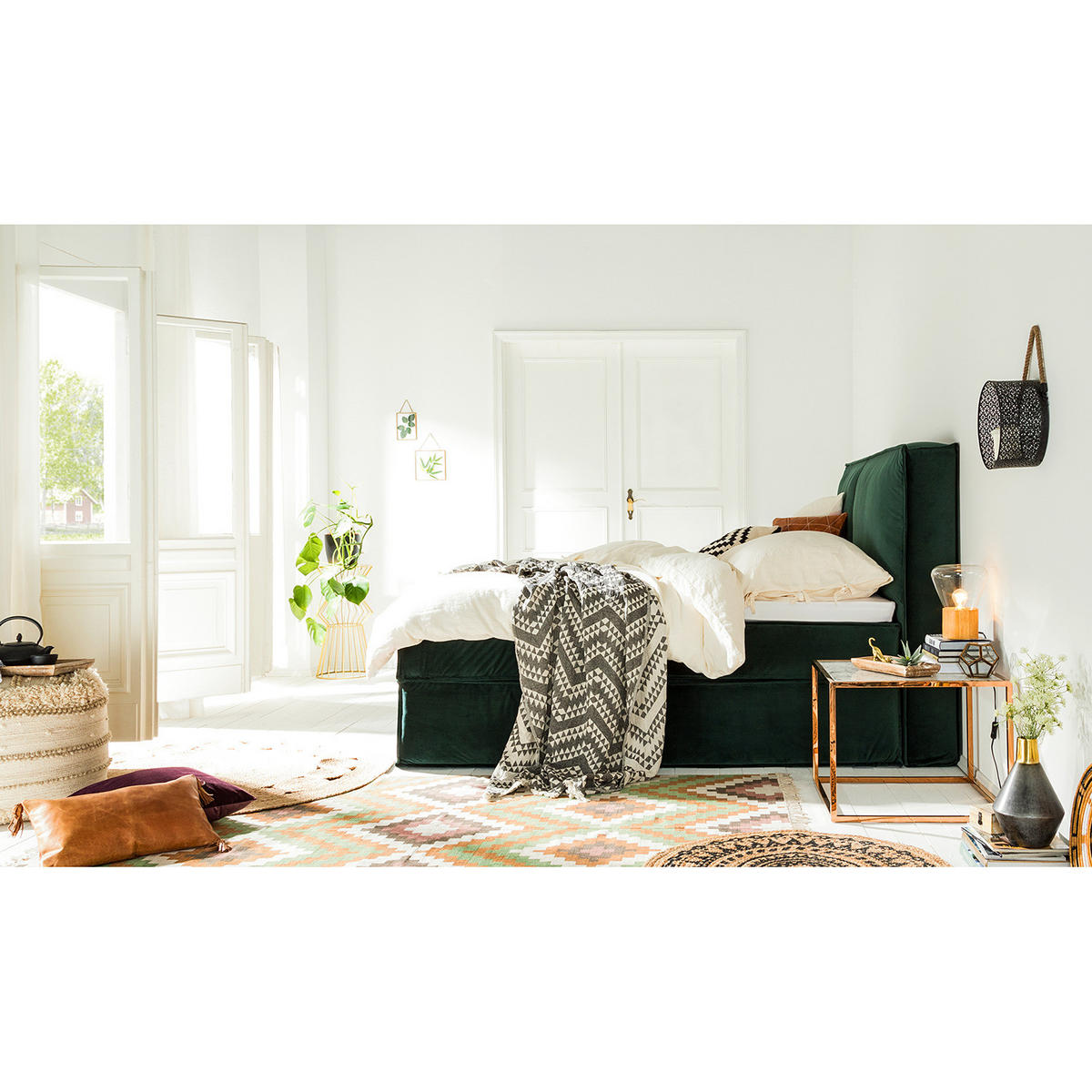 BOXSPRINGBETT mit Kopfteil - Premium - Grün, Textil (180/200cm) - home24