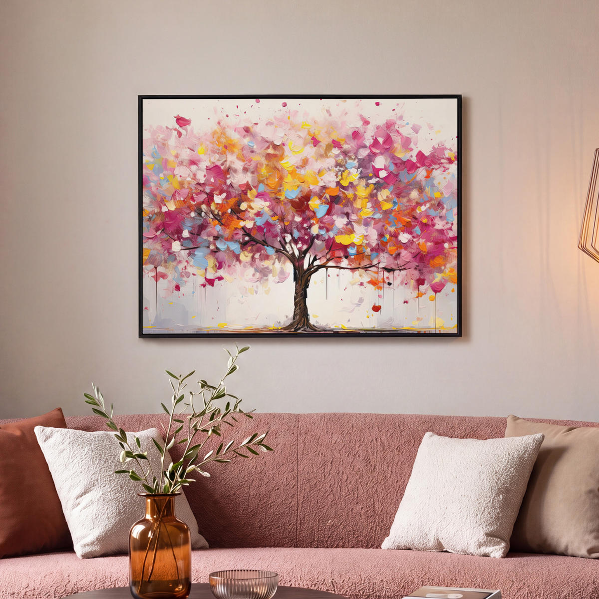 LEINWAND Bilder mit Rahmen - Aquarell - Baum - Kunst - Abstrakt - 70x50 - Multicolor, Textil (70/50cm) - MuchoWow