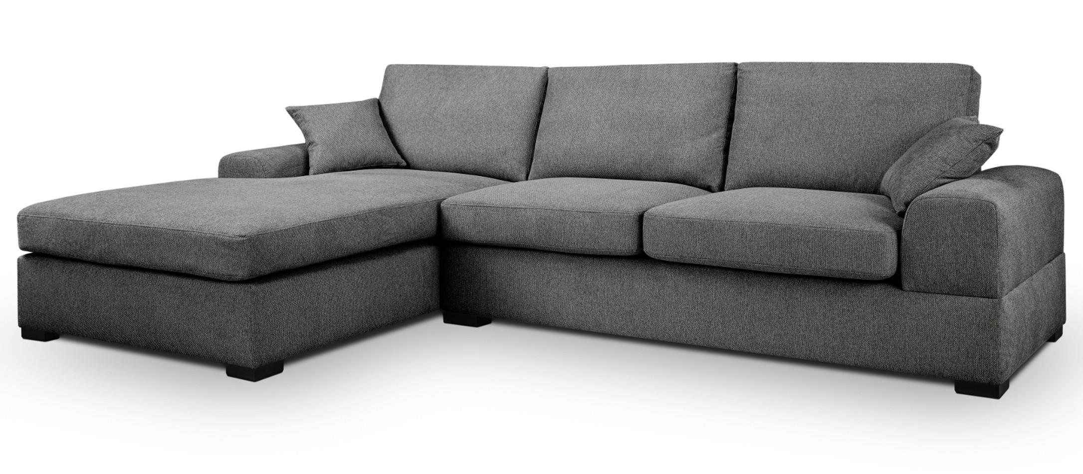 SOFA grau Strukturstoff 308 cm, Ecksofa 5-Sitzer, L-Sofa Ottomane links - Schwarz/Grau, Holz/Textil (308/186cm) - Inn.Furn