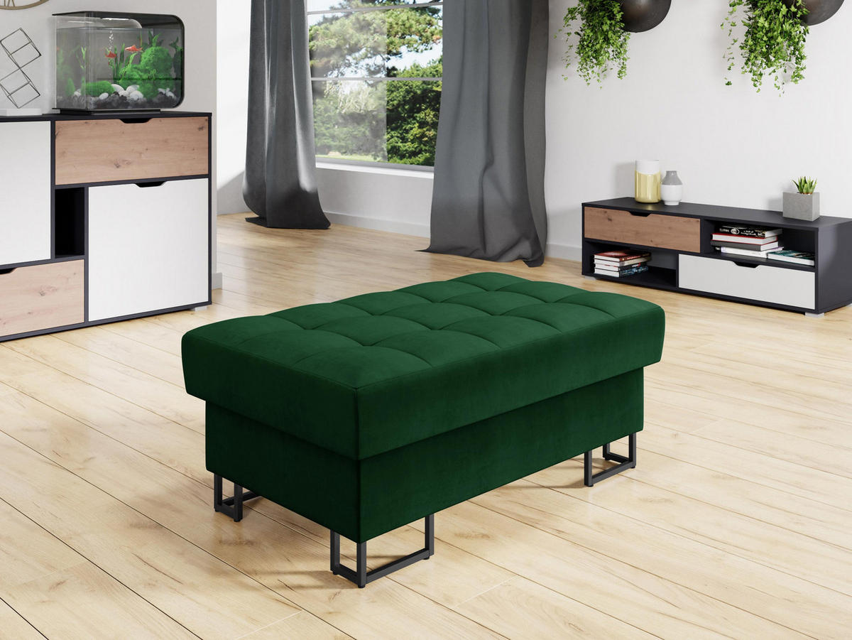 POLSTERHOCKER Laris - Smaragdgrün/Schwarz, Holz/Textil (106/44/67cm) - MIRJAN24