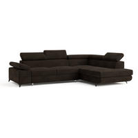 ECKSOFA FAVIEN R-S Braun Velours-Stoff mit Schlaffunktion - Braun, Holz (257/190cm) - MASSENO