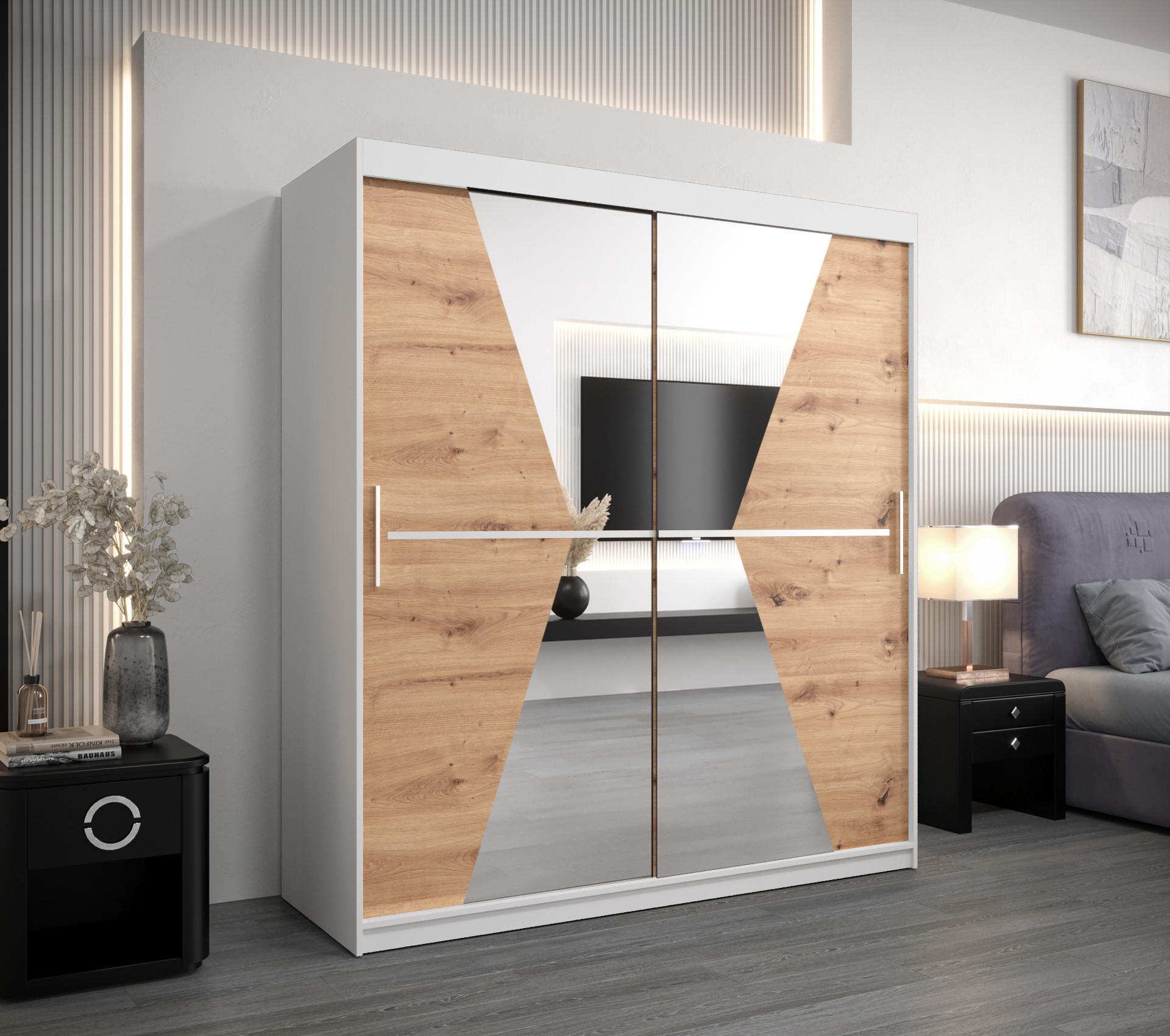 SCHWEBETÜRENSCHRANK 200/180/62 2-türig - Silberfarben/Eiche Artisan, Holz/Kunststoff (180/200/62cm) - Abiks Möbel