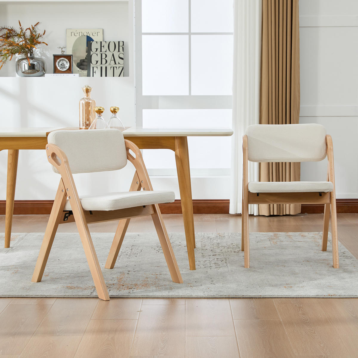 KLAPPSTUHL DE-36858 2er-Set mit Buchenholzgestell Beige - Beige, Holz (52/77/59cm) - ComfortXL