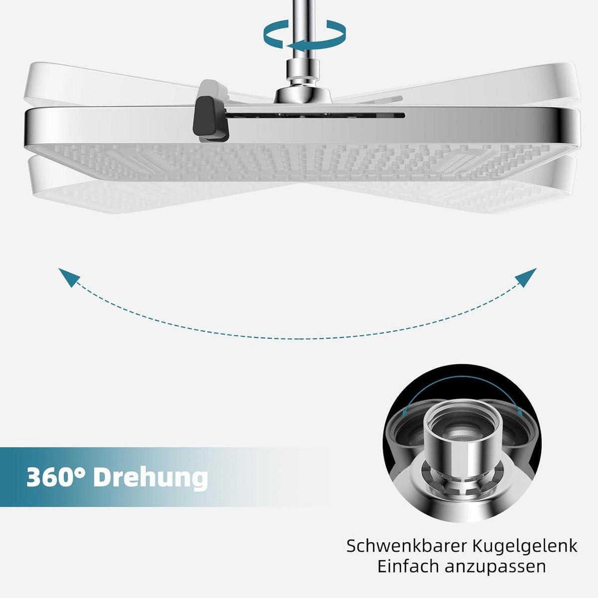 EINBAUDUSCHKOPF 13 Zoll Regenfall mit 5 Funktionen Weiß - Weiß, Metall (25/12.7/33cm)