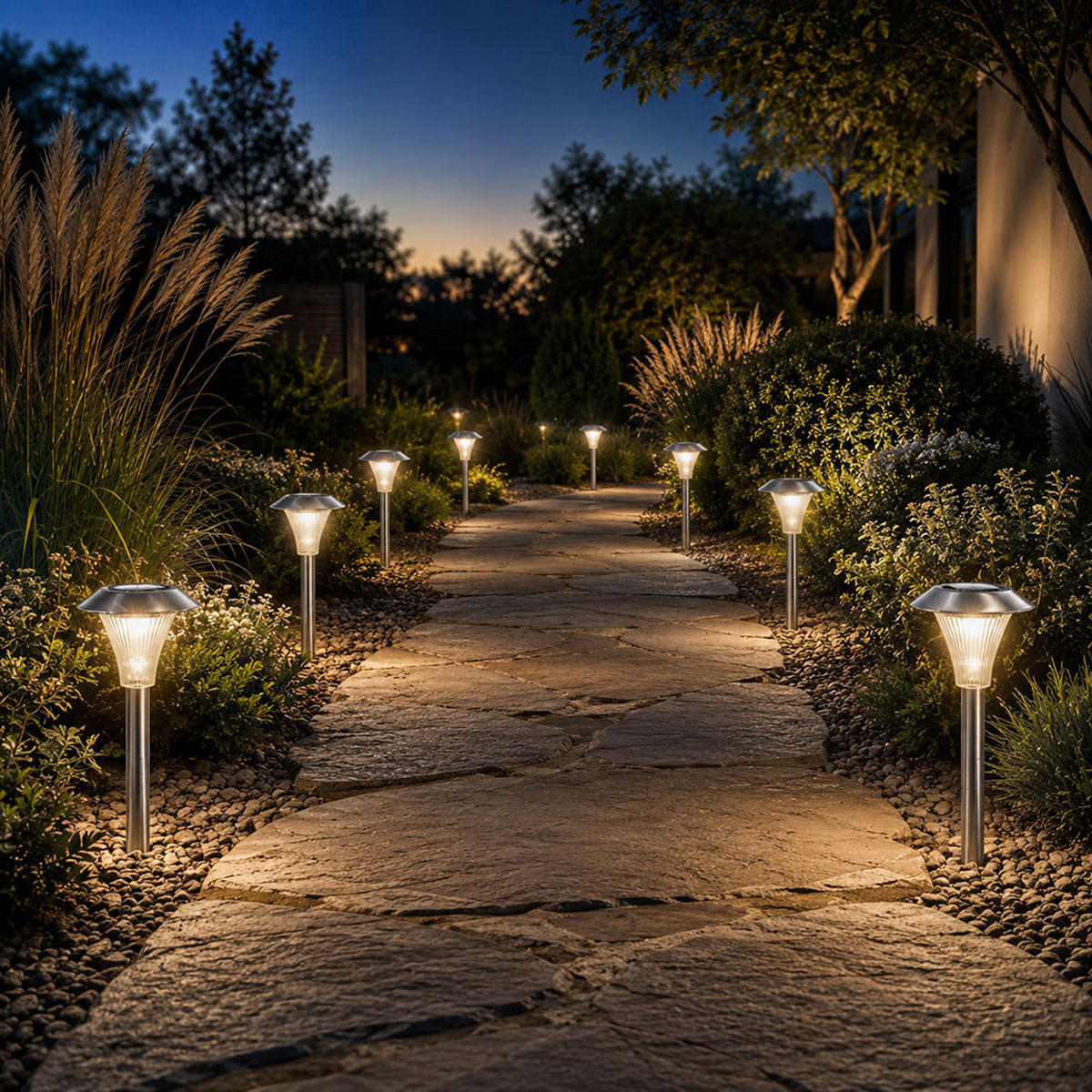 STECKERLEUCHTE LED, Edelstahl, Silber, Solar, Sensor - Silberfarben, Metall (13/13/38cm)