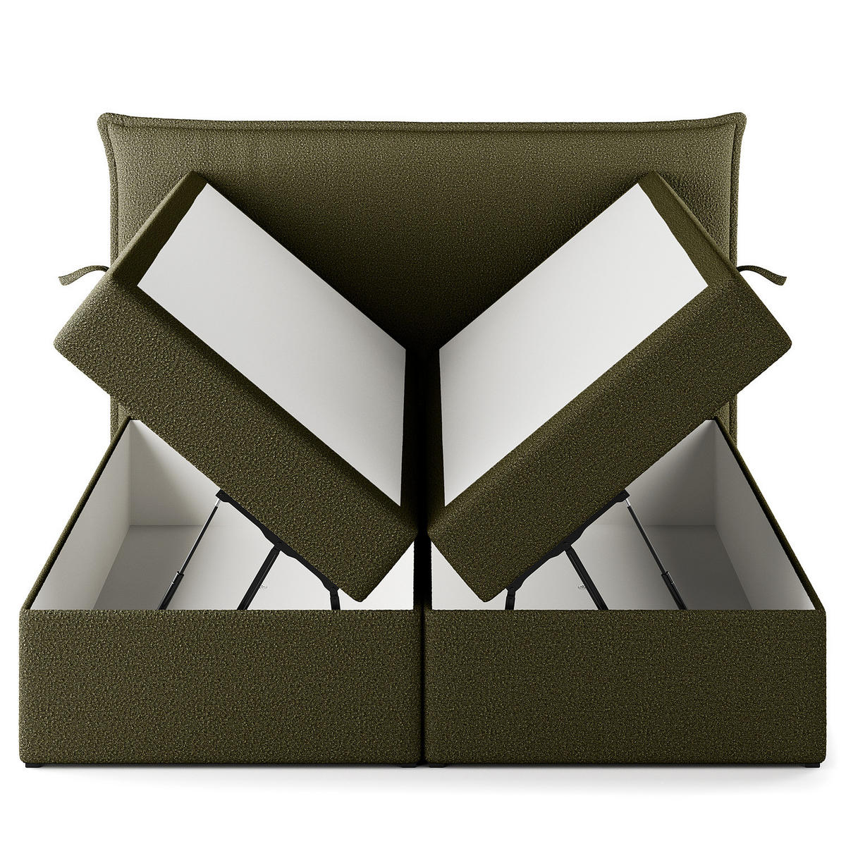 BOXBETT mit Stauraum - Bouclé - Olivgrün, Holzwerkstoff/Textil (180/200cm) - home24